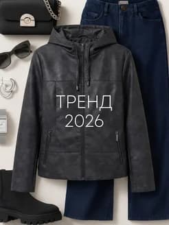 Куртка кожаная демисезонная с капюшоном больших размеров